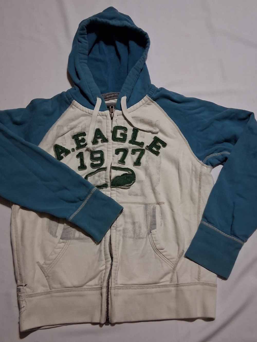 American Eagle Outfitters Blue & White Zip-Up Hoodie